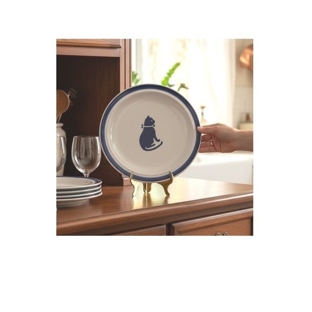 Vintage Country Blue Cat Dinner Plate, Wall Decor, International House Stoneware